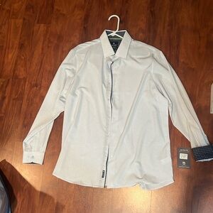 Size XXL Tom Baine performance collection navy and white polka dot button down